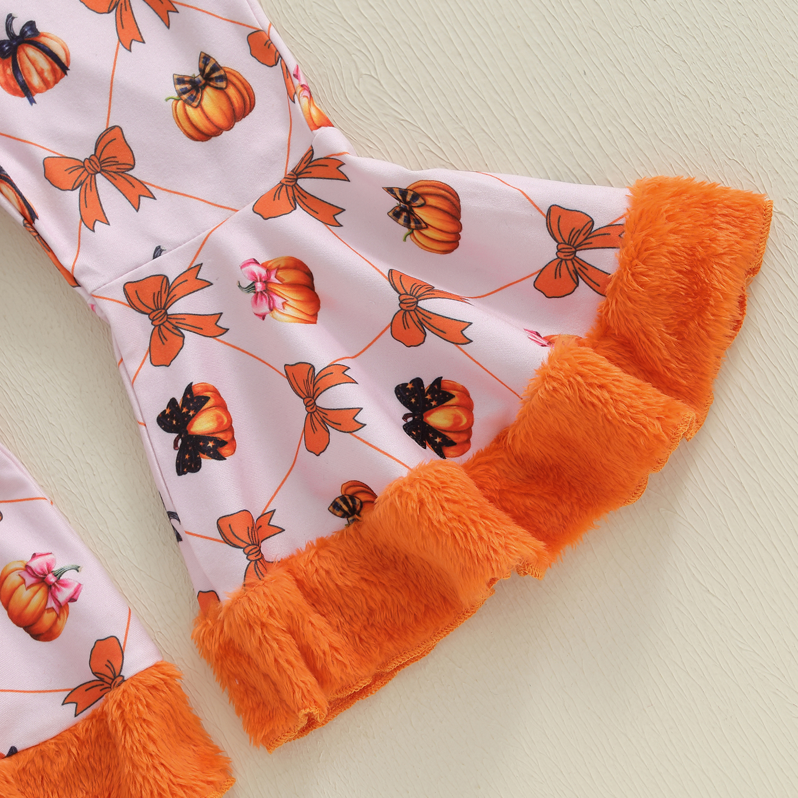 Toddler Girls Pumpkin Bow Flare Overalls Romper Jumpsuit - Image 5
