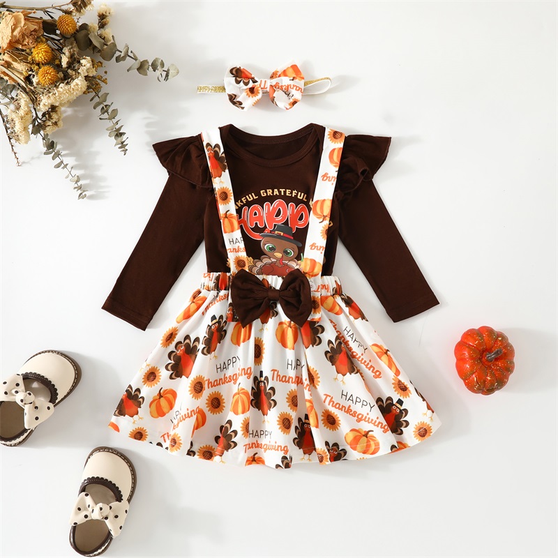Baby Girls Thanksgiving Outfit Set - Adorable Romper and Skirt - Image 6