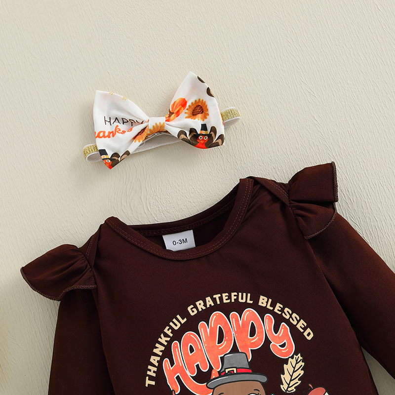 Baby Girls Thanksgiving Outfit Set - Adorable Romper and Skirt - Image 5