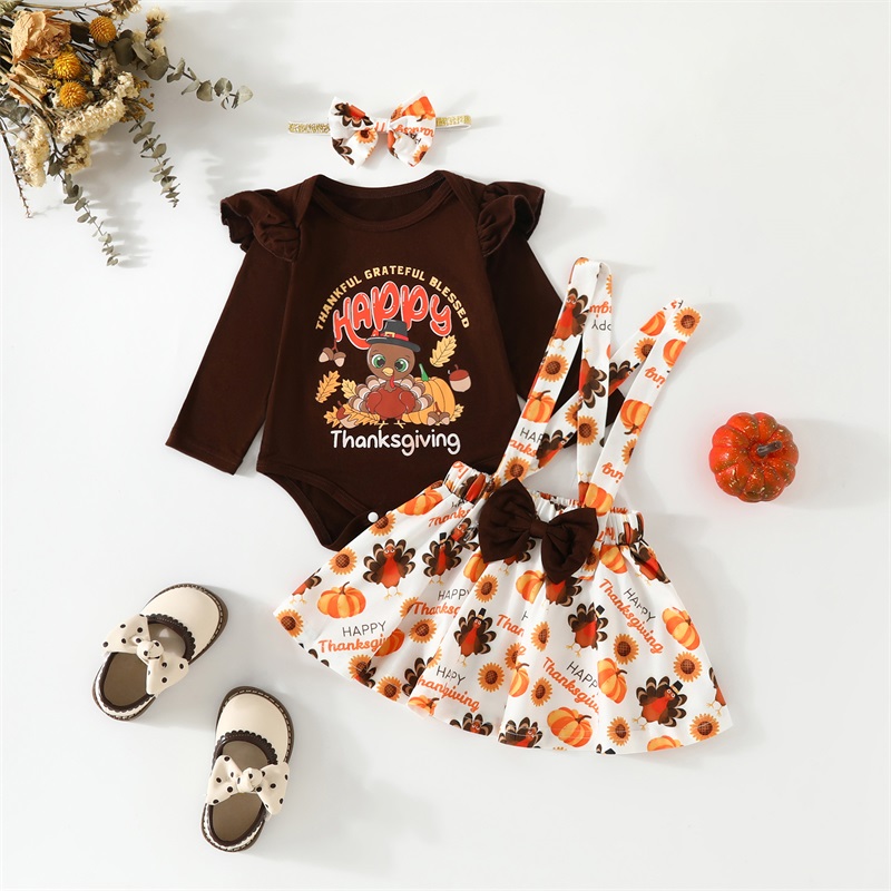 Baby Girls Thanksgiving Outfit Set - Adorable Romper and Skirt