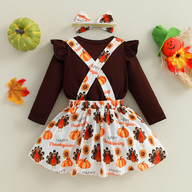 Baby Girls Thanksgiving Outfit Set - Adorable Romper and Skirt - Image 3
