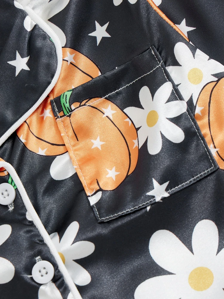 Girls Pajama Set – Long Sleeve Floral Pumpkin Print Sleepwear - Image 5