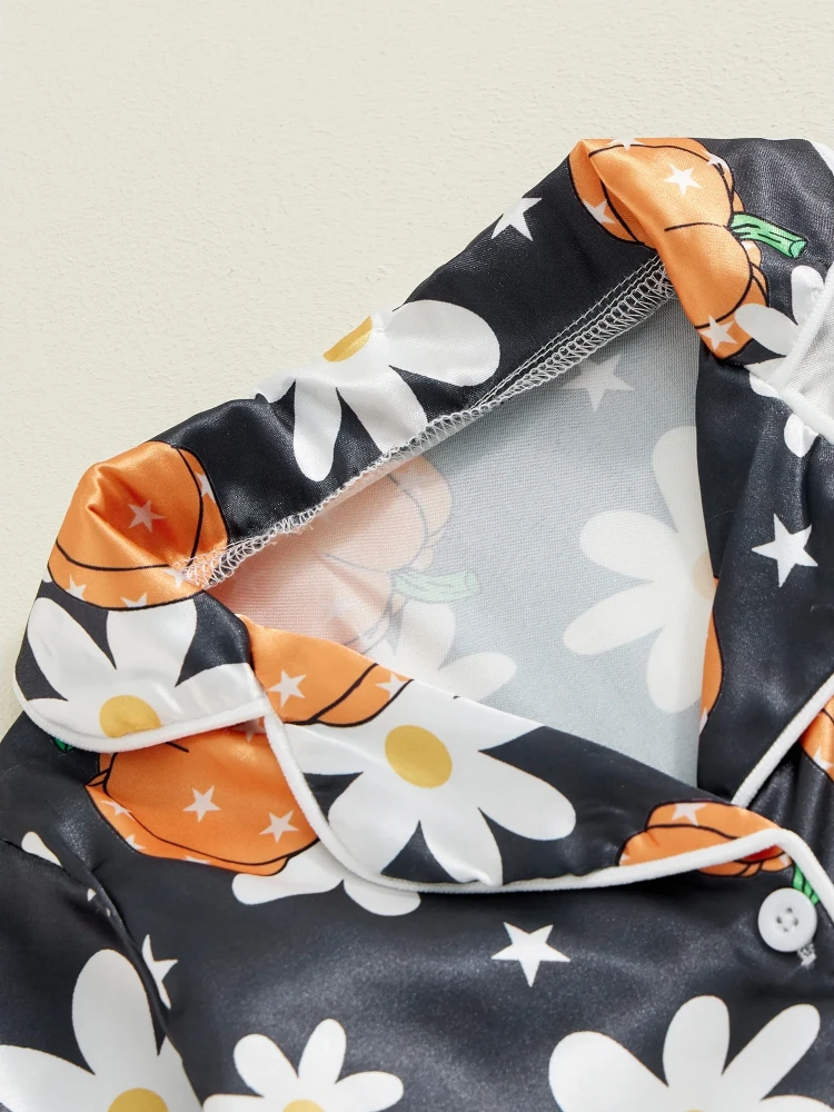 Girls Pajama Set – Long Sleeve Floral Pumpkin Print Sleepwear - Image 6