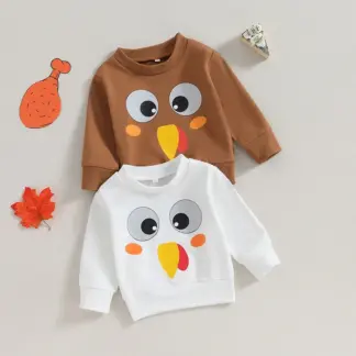 Baby Thanksgiving Sweatshirt Long Sleeve Crew Neck Turkey Print Hoodie