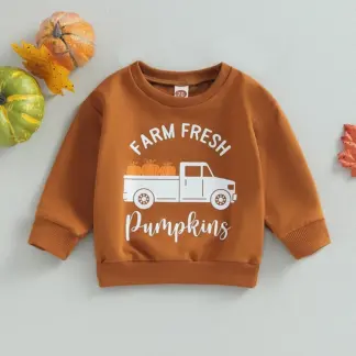 Baby Pumpkin Truck Print Hoodie – Long Sleeve Crew Neck Sweatshirt for Boys & Girls