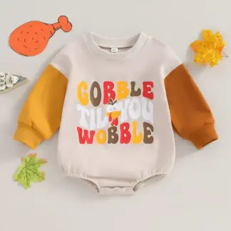 Baby Thanksgiving Romper – Cute Turkey Print Long Sleeve Bodysuit for Newborns