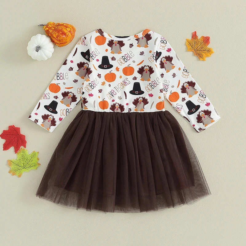 Adorable Toddler Thanksgiving Dress – Pumpkin & Turkey Tulle A-Line Outfit - Image 5