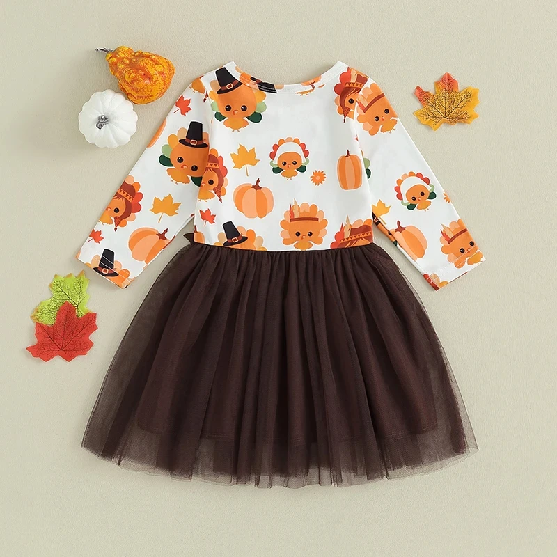 Adorable Toddler Thanksgiving Dress – Pumpkin & Turkey Tulle A-Line Outfit - Image 6