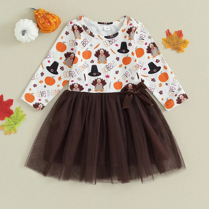 Adorable Toddler Thanksgiving Dress – Pumpkin & Turkey Tulle A-Line Outfit - Image 4