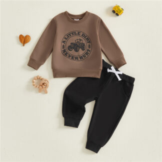 Trendy Toddler Boys Fall Outfit Set – Long Sleeve Pullover & Solid Pants