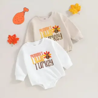 Baby Girl Thanksgiving Turkey Print Long Sleeve Romper