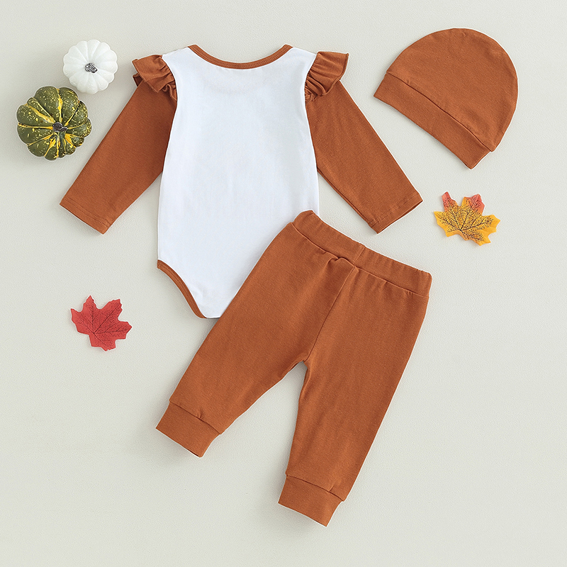 Baby Thanksgiving Outfit - Adorable Romper, Pants, and Hat Set - Image 3