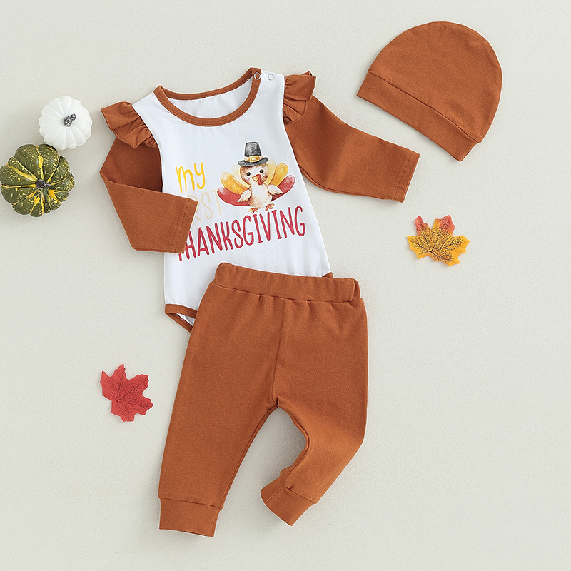 Baby Thanksgiving Outfit - Adorable Romper, Pants, and Hat Set