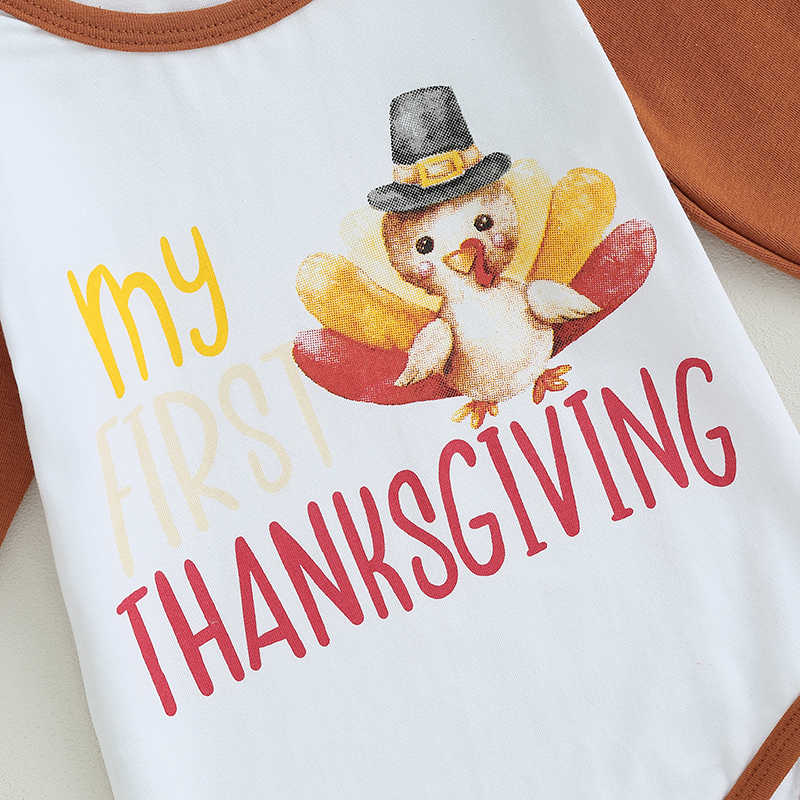 Baby Thanksgiving Outfit - Adorable Romper, Pants, and Hat Set - Image 5