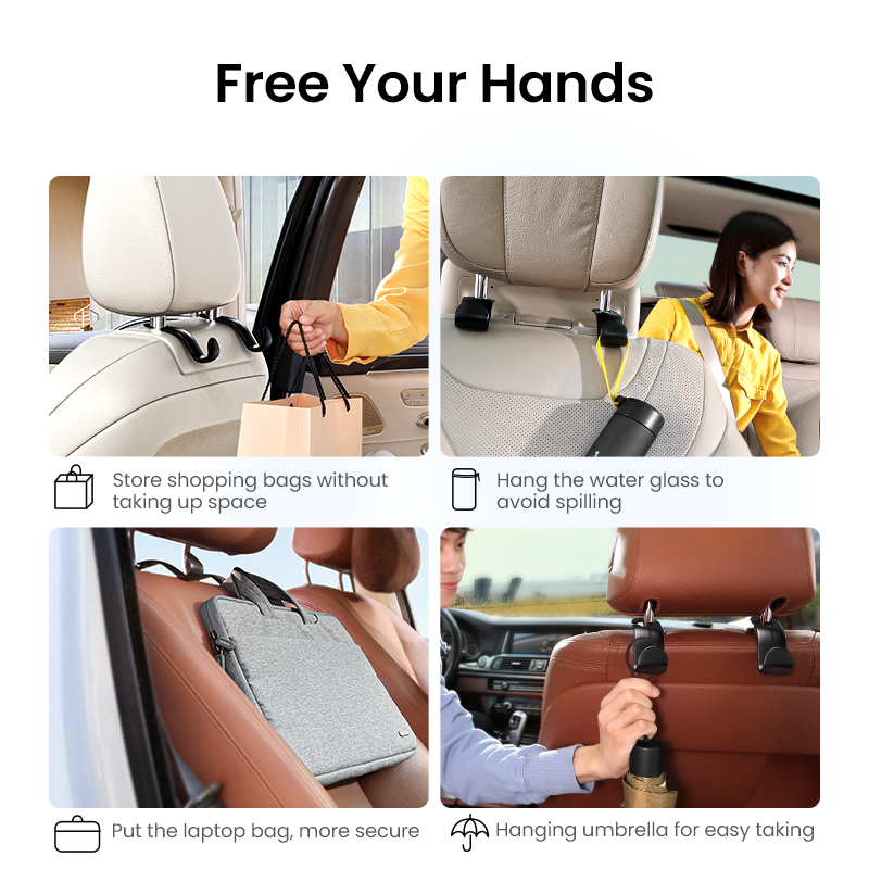 Adjustable Car Headrest Hooks - 2pcs Purse and Grocery Bag Organizer - Image 6