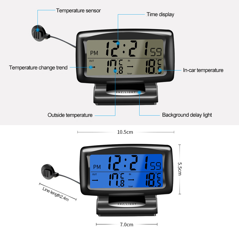 Digital Car Thermometer & Alarm Clock - Auto Temperature Gauge with Backlight - Image 3