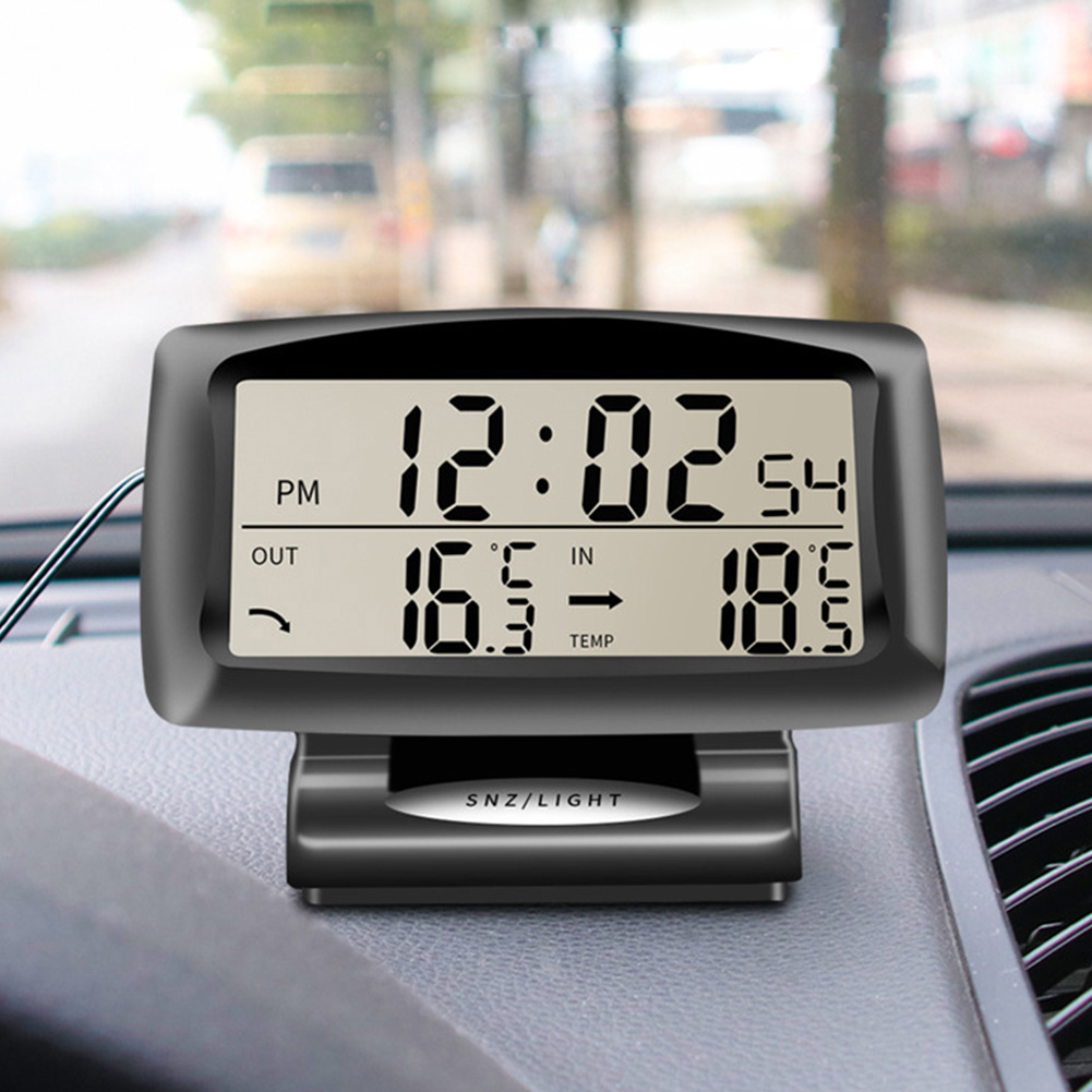 Digital Car Thermometer & Alarm Clock - Auto Temperature Gauge with Backlight