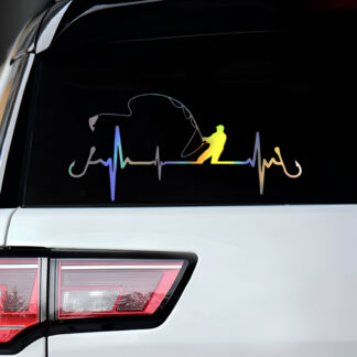 Fisherman Heartbeat Fishing Vinyl Decal Sticker for Car, Truck & Laptop – 8"x3.6"