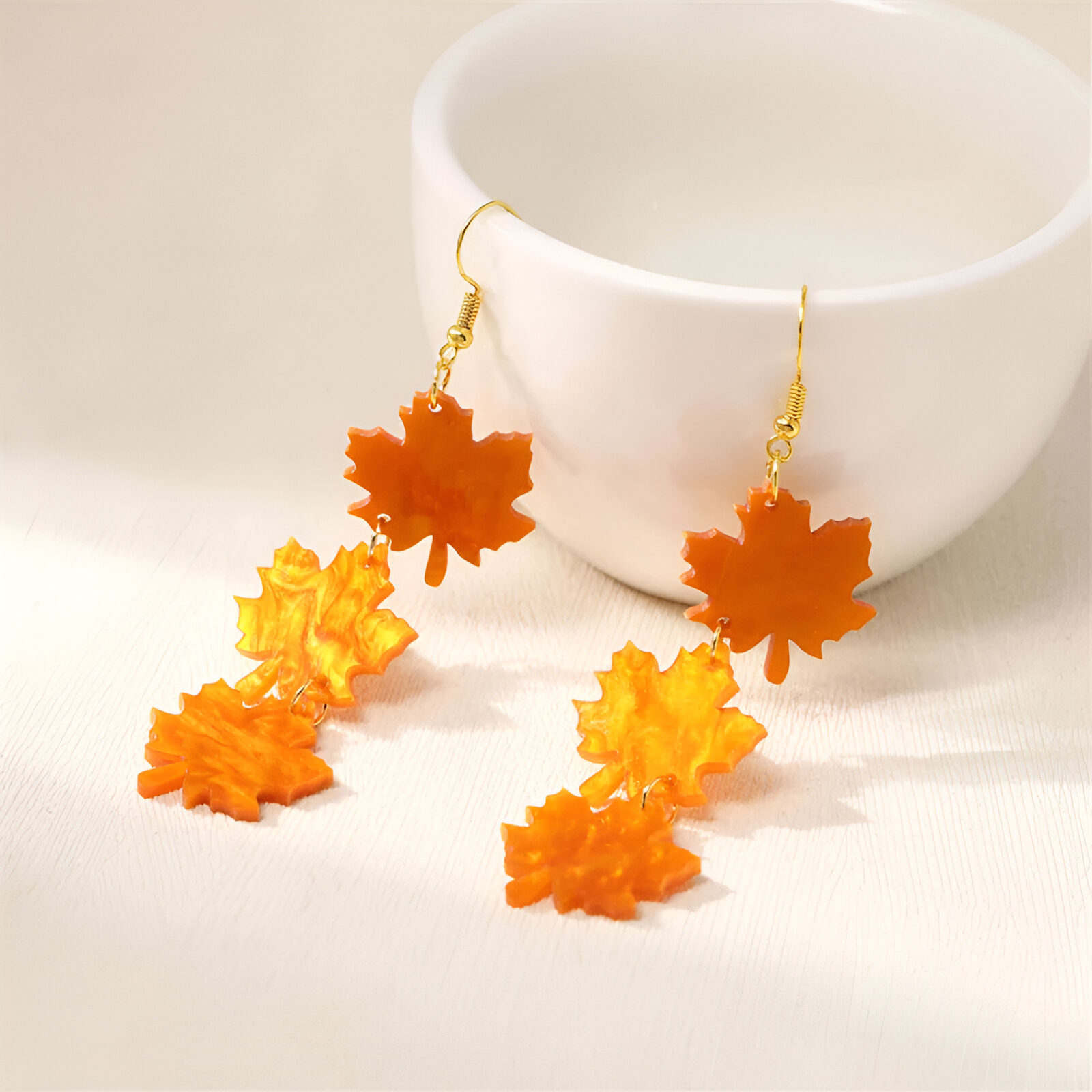 Elegant Acrylic Orange Maple Leaf Pendant Earrings for Women - Image 3