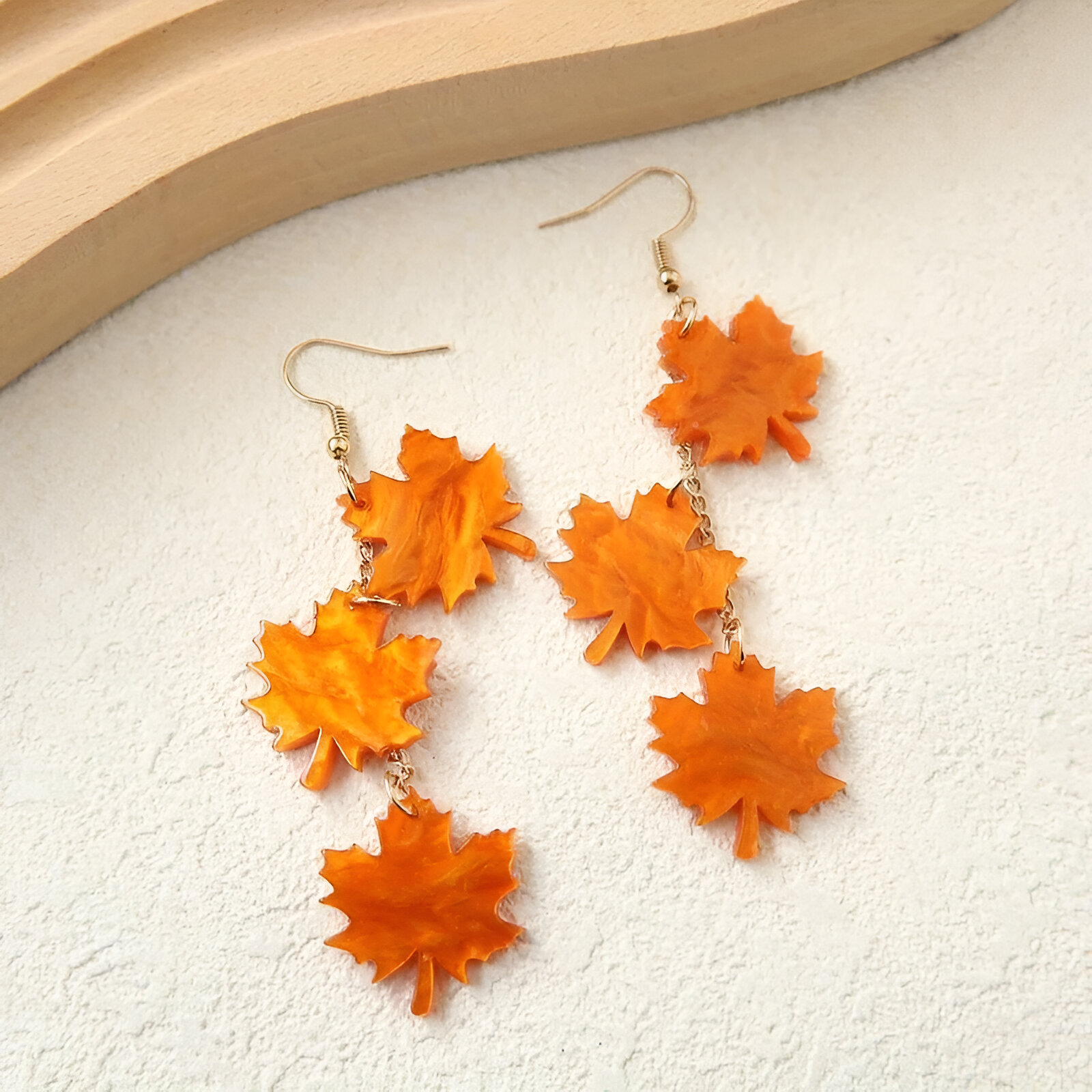 Elegant Acrylic Orange Maple Leaf Pendant Earrings for Women - Image 4