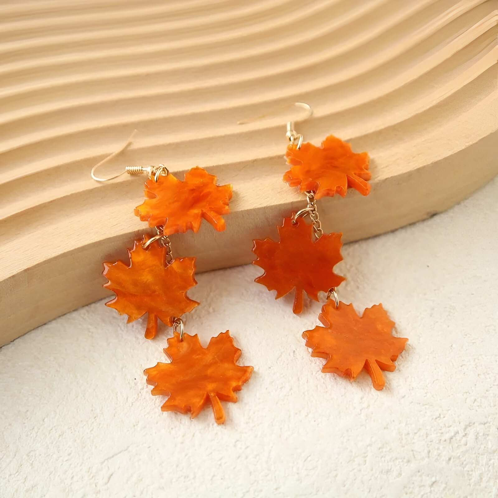 Elegant Acrylic Orange Maple Leaf Pendant Earrings for Women - Image 2