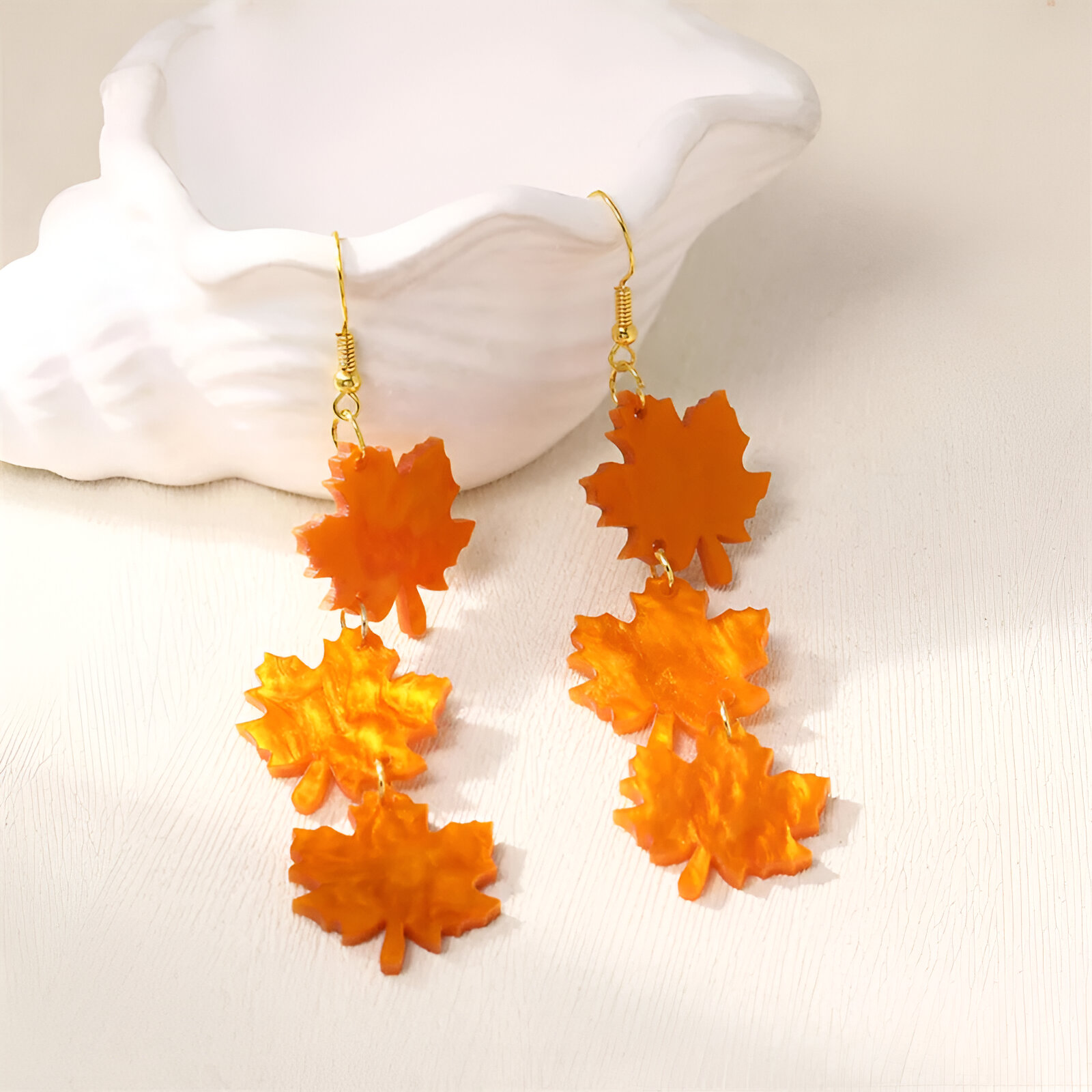 Elegant Acrylic Orange Maple Leaf Pendant Earrings for Women