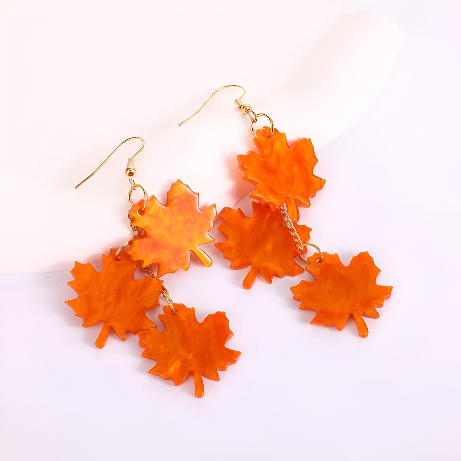 Elegant Acrylic Orange Maple Leaf Pendant Earrings for Women - Image 5