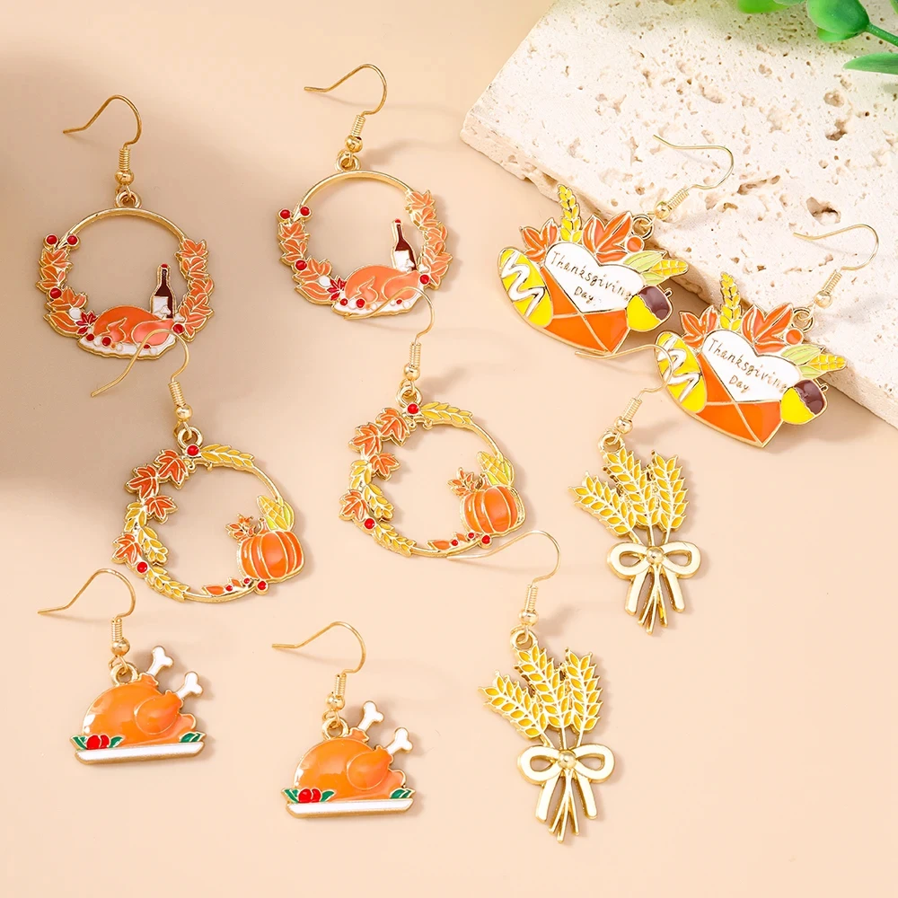 Autumn Maple Leaf & Pumpkin Drop Earrings Set – Festive Thanksgiving Jewelry - Image 2