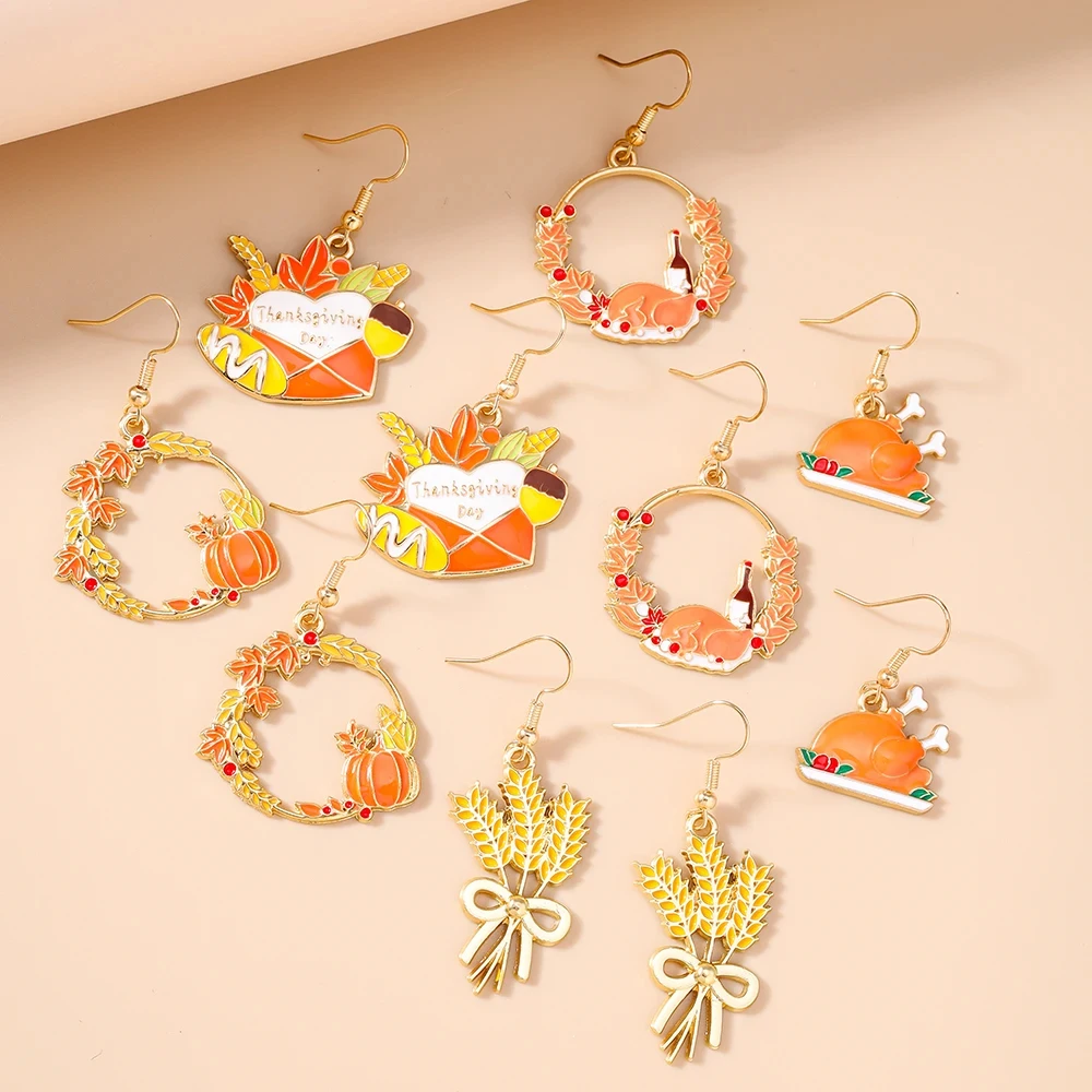 Autumn Maple Leaf & Pumpkin Drop Earrings Set – Festive Thanksgiving Jewelry - Image 3