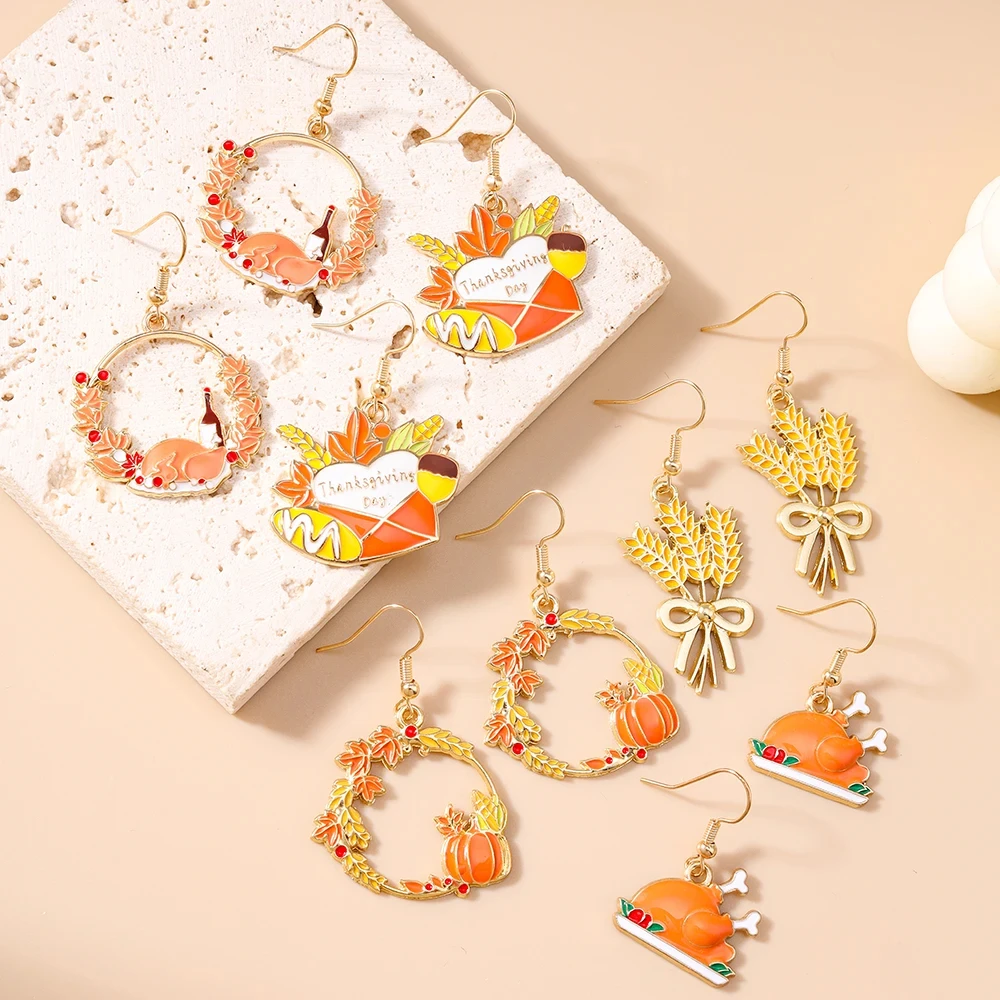 Autumn Maple Leaf & Pumpkin Drop Earrings Set – Festive Thanksgiving Jewelry