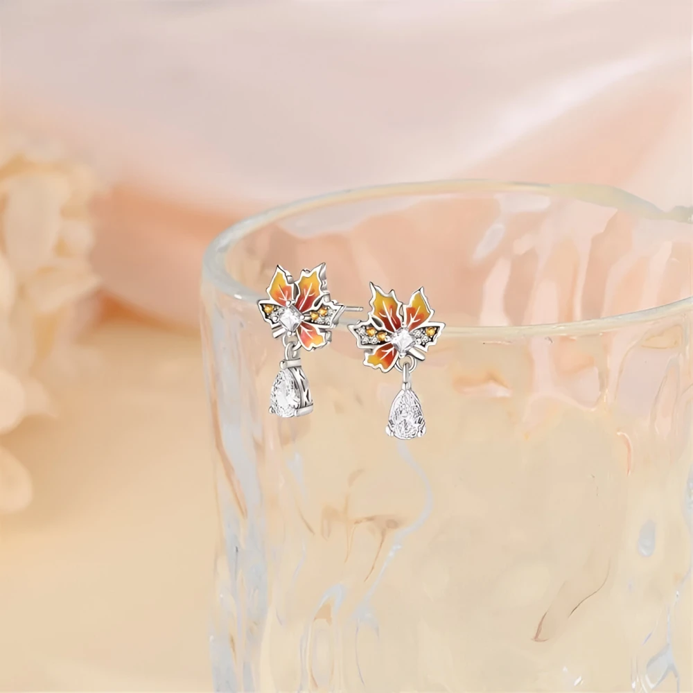 925 Sterling Silver Autumn Maple Leaf Stud Earrings for Women - Image 3