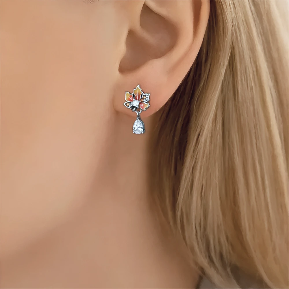 925 Sterling Silver Autumn Maple Leaf Stud Earrings for Women - Image 4