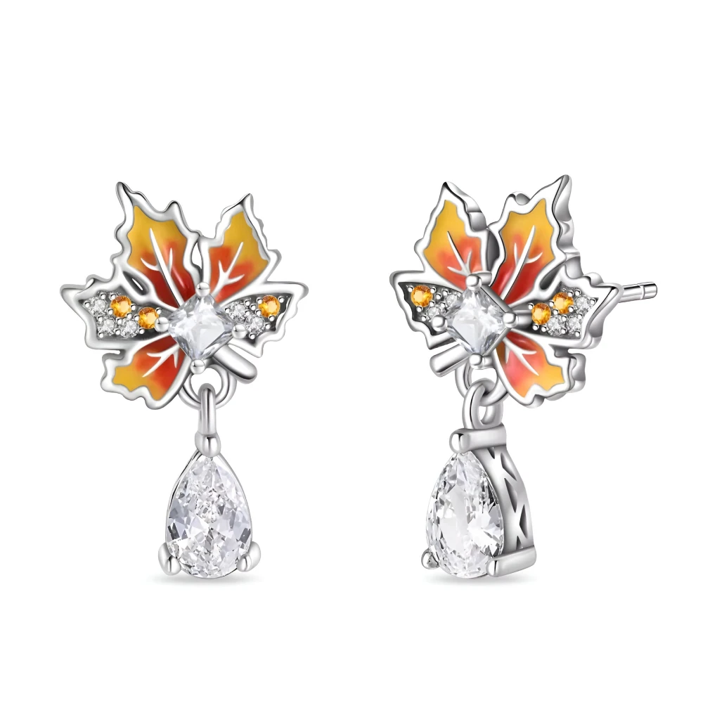 925 Sterling Silver Autumn Maple Leaf Stud Earrings for Women - Image 5