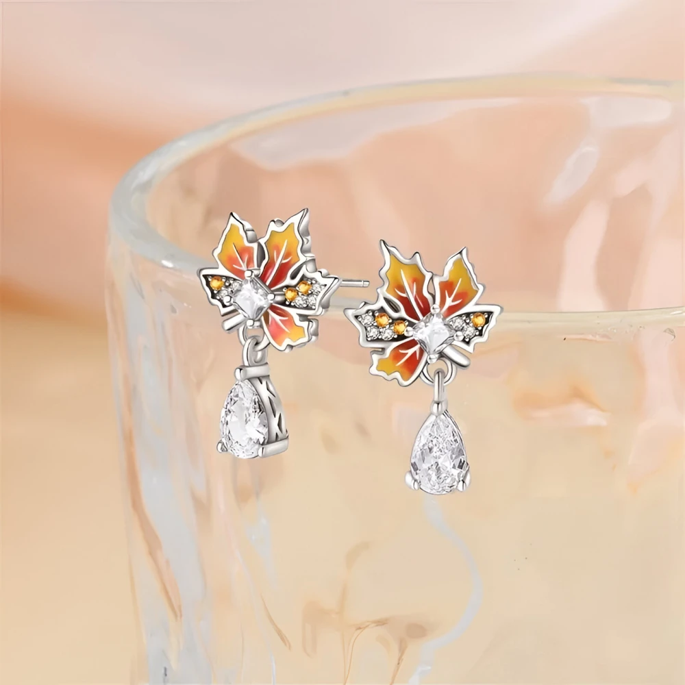925 Sterling Silver Autumn Maple Leaf Stud Earrings for Women - Image 2