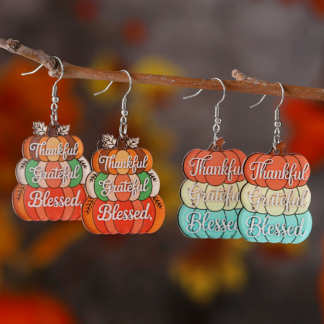 Thanksgiving Pumpkin Tower Acrylic Drop Earrings – Festive Three-Color Harvest Design