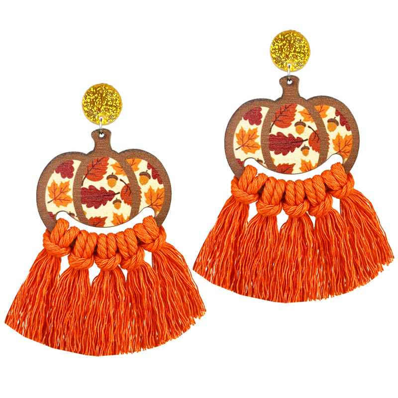 Thanksgiving Tassel Drop Earrings – Autumn Turkey & Pumpkin Design - Image 4