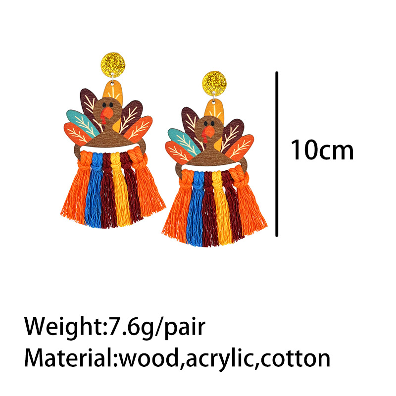 Thanksgiving Tassel Drop Earrings – Autumn Turkey & Pumpkin Design - Image 6