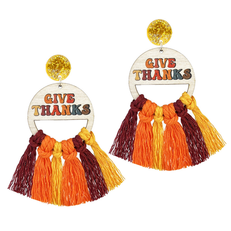 Thanksgiving Tassel Drop Earrings – Autumn Turkey & Pumpkin Design - Image 3