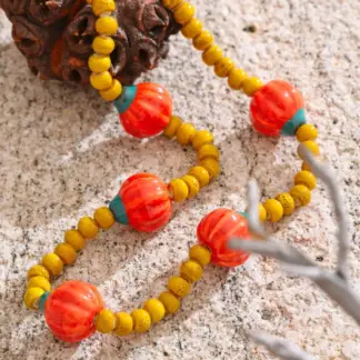 Vibrant Ceramic Pumpkin Charm Necklace – Waterproof Handmade Beaded Jewelry