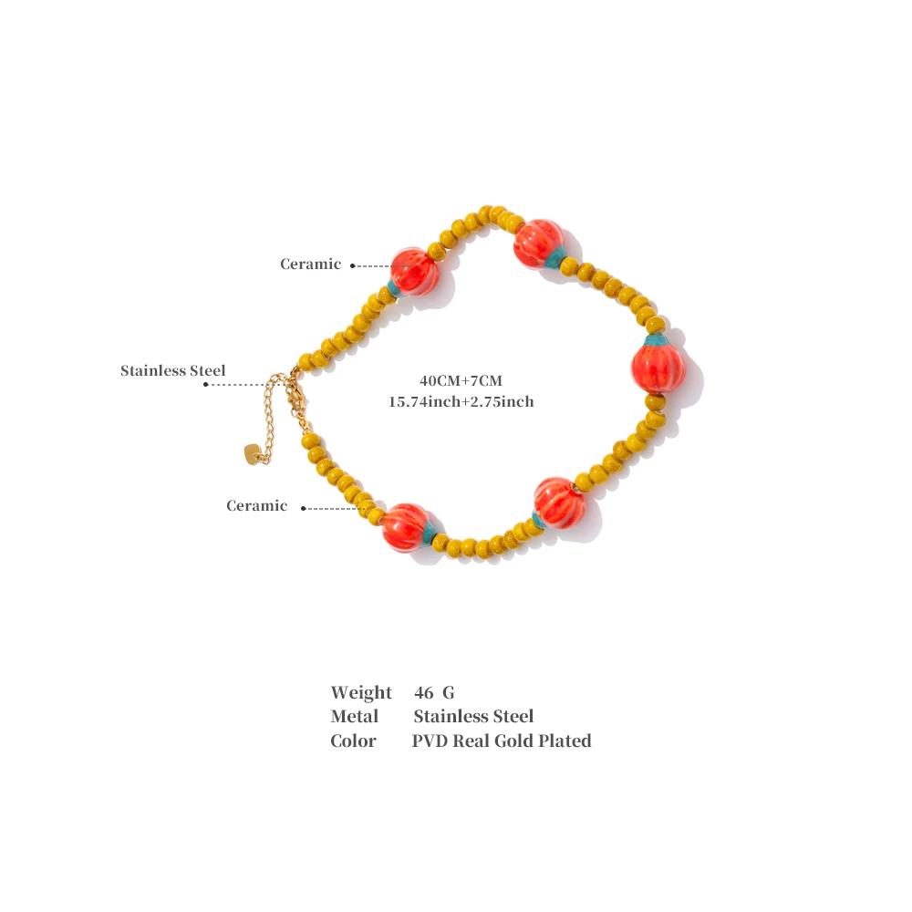 Vibrant Ceramic Pumpkin Charm Necklace – Waterproof Handmade Beaded Jewelry - Image 6