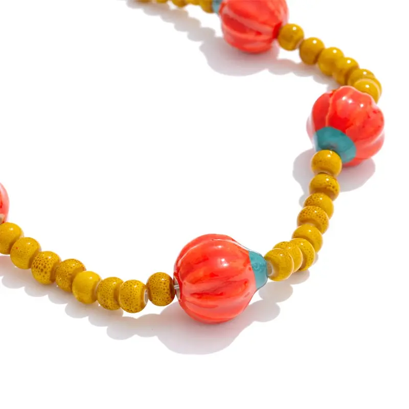 Vibrant Ceramic Pumpkin Charm Necklace – Waterproof Handmade Beaded Jewelry - Image 5