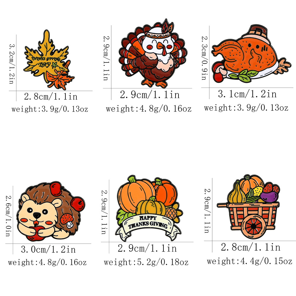 Thanksgiving Animal Enamel Brooch – Cute Hedgehog, Pumpkin & Turkey Pin - Image 6