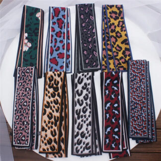 Leopard Print Silk Skinny Scarf for Women – Versatile Neck, Hair & Bag Accessory