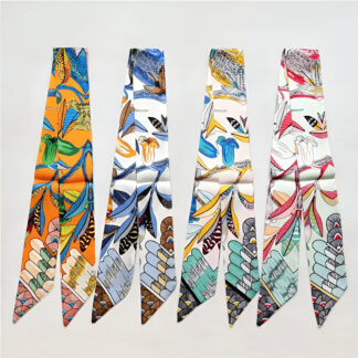 Elegant Hummingbird Silk Skinny Scarf for Women – Fashion Hair & Bag Ribbon