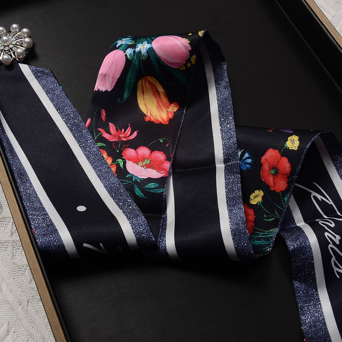 Floral Silk Skinny Scarf for Women – Elegant Fashion Accessory - Image 5