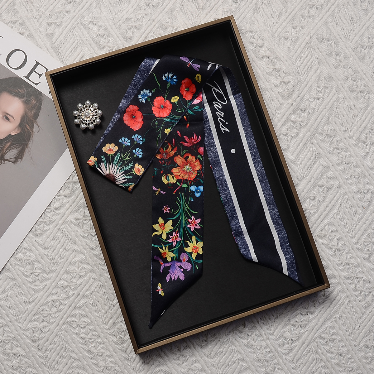 Floral Silk Skinny Scarf for Women – Elegant Fashion Accessory - Image 4