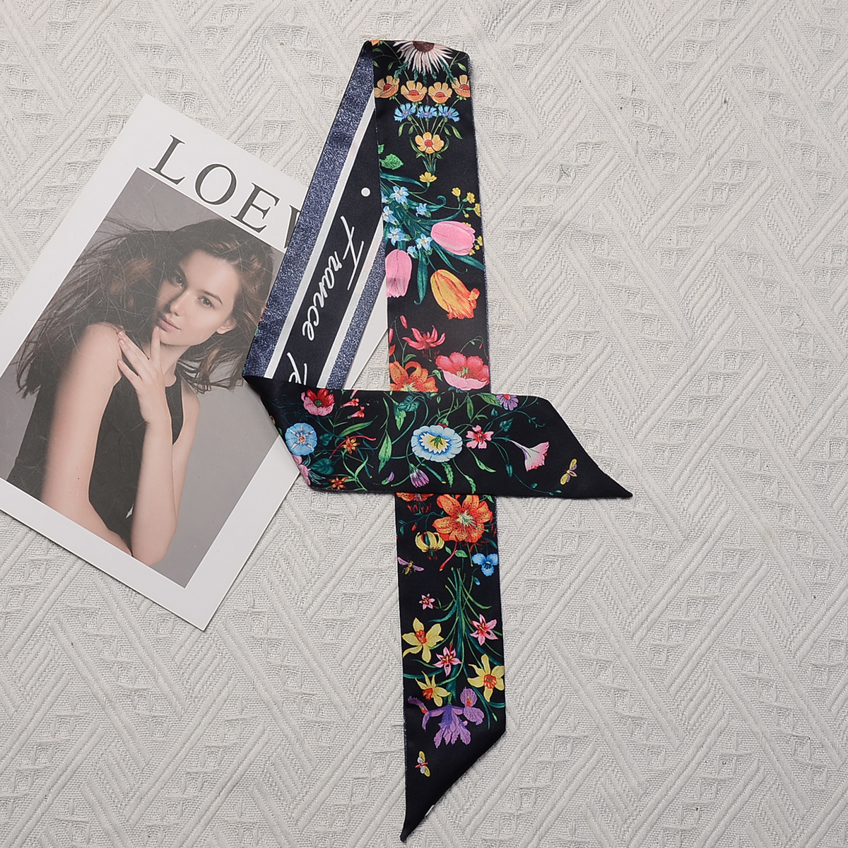 Floral Silk Skinny Scarf for Women – Elegant Fashion Accessory - Image 3