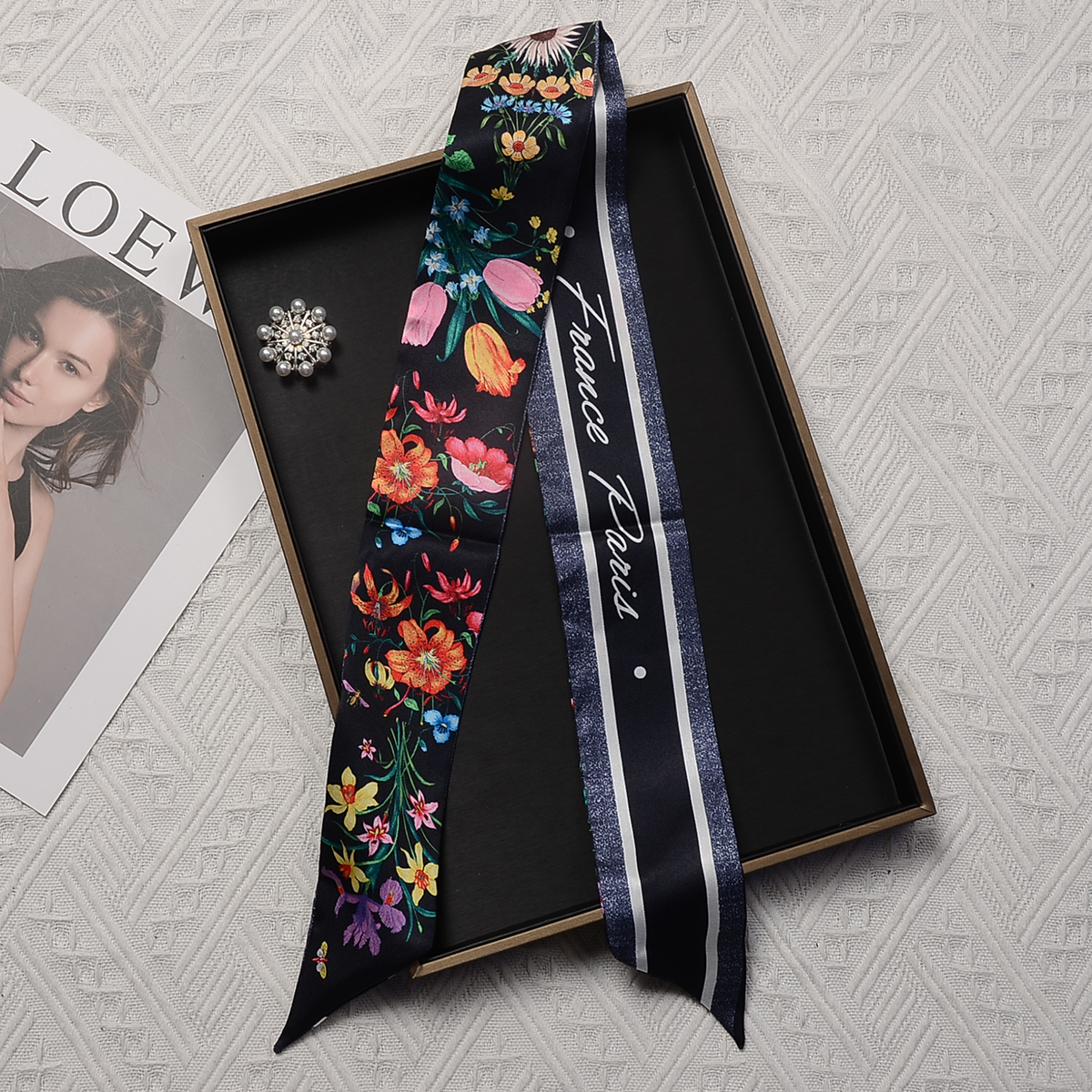 Floral Silk Skinny Scarf for Women – Elegant Fashion Accessory - Image 2