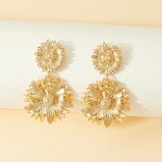 Golden Chrysanthemum Statement Drop Earrings for Women