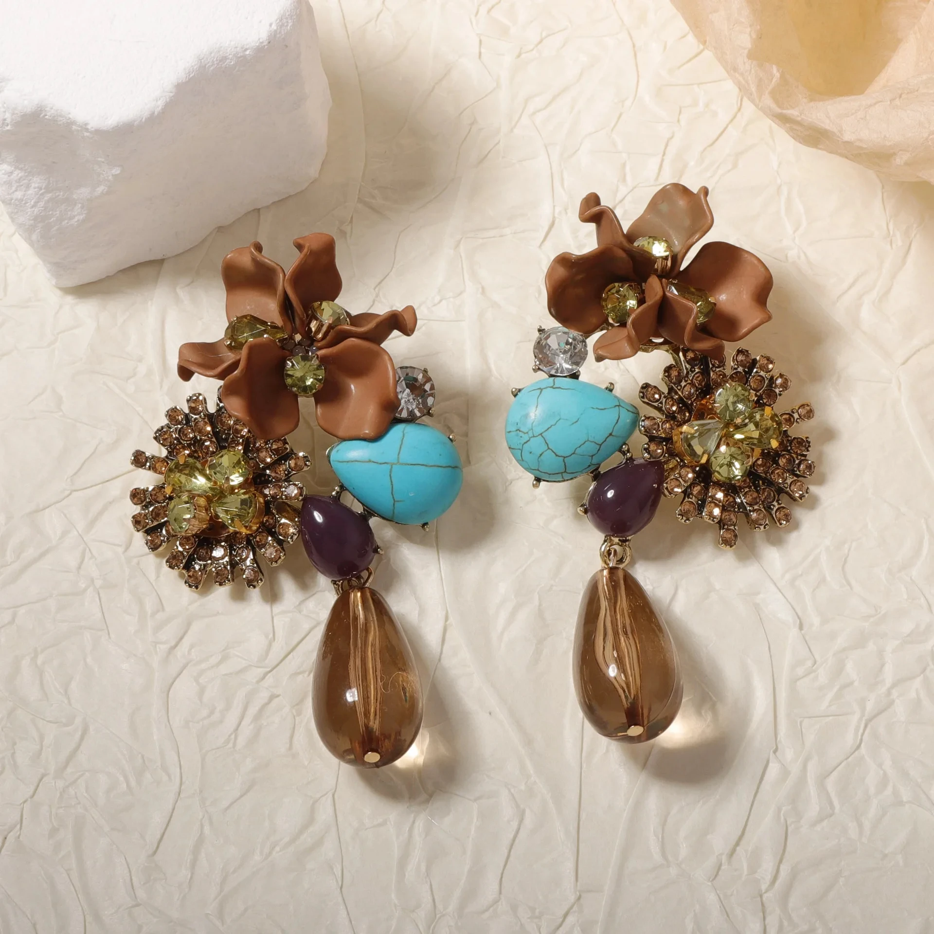 Elegant Bohemian Crystal Flower Dangle Earrings for Women - Image 6